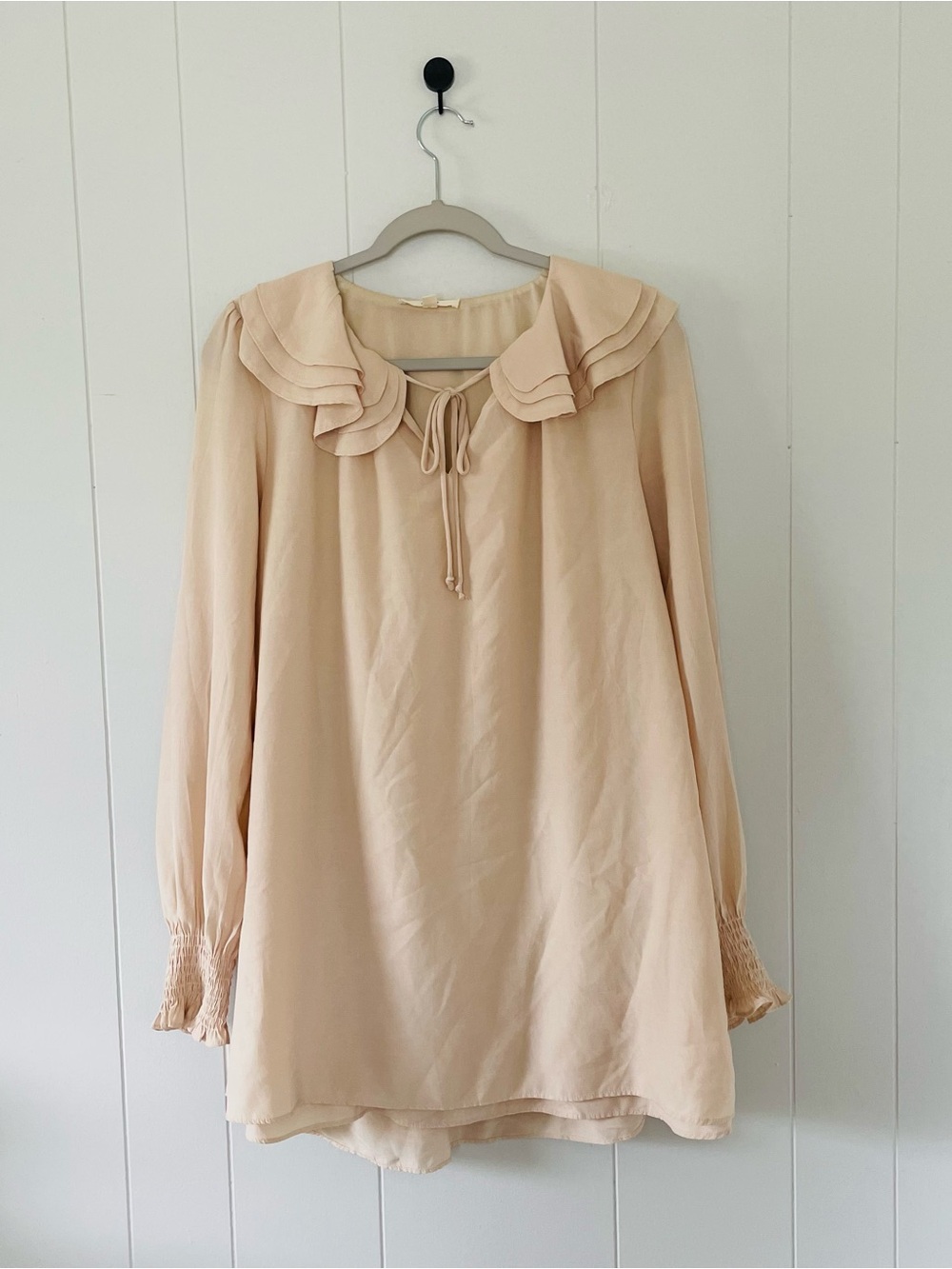 entro Long Sleeve Ruffle Collar Dress in Blush